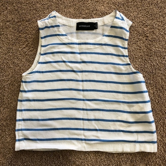 MinkPink Crop Top White with Blue stripes - Picture 9 of 9